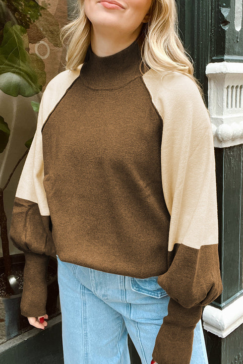 Mock Neck Raglan Sleeve Knit Pullover Sweater