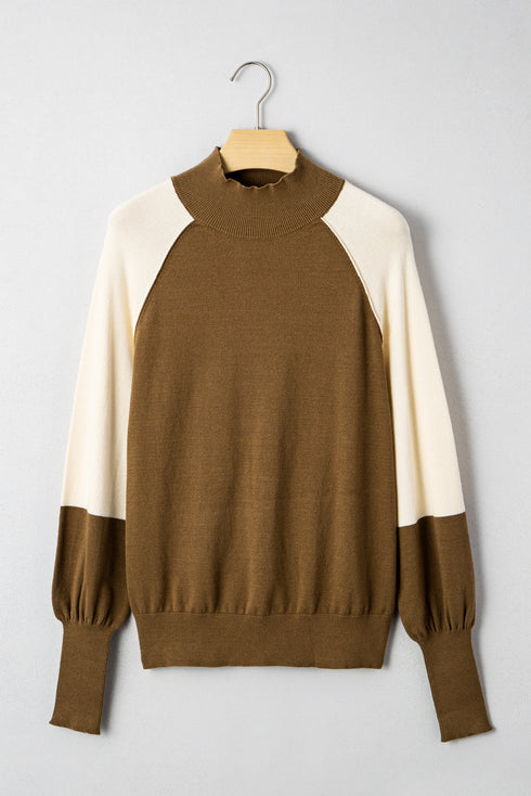 Mock Neck Raglan Sleeve Knit Pullover Sweater