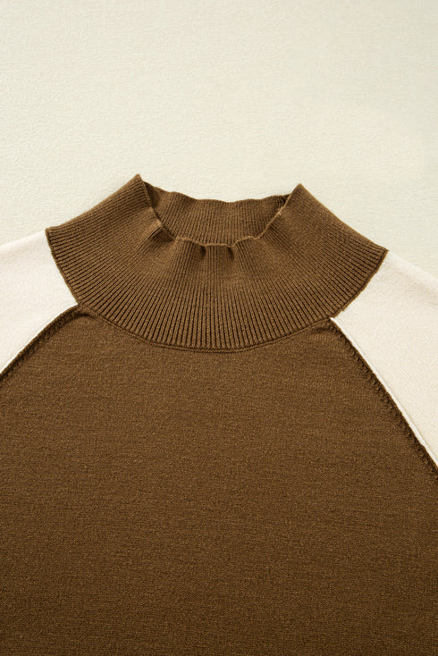 Mock Neck Raglan Sleeve Knit Pullover Sweater