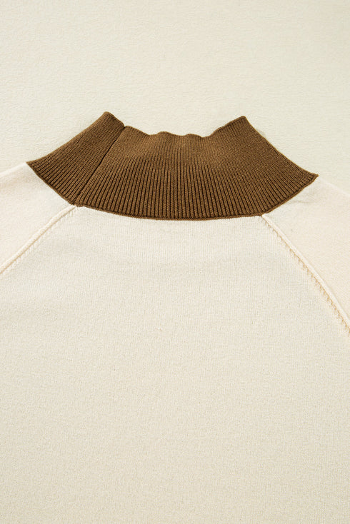 Mock Neck Raglan Sleeve Knit Pullover Sweater