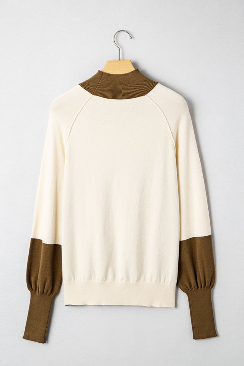 Mock Neck Raglan Sleeve Knit Pullover Sweater