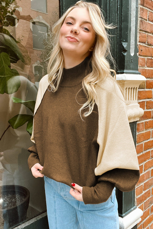 Mock Neck Raglan Sleeve Knit Pullover Sweater