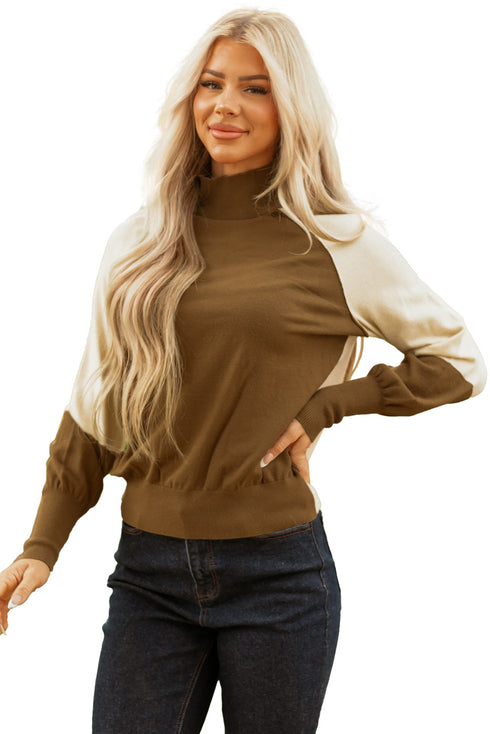 Mock Neck Raglan Sleeve Knit Pullover Sweater