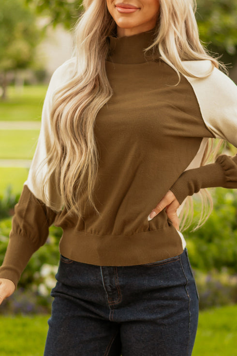Mock Neck Raglan Sleeve Knit Pullover Sweater