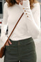 Mock Neck Ribbed Knit Button Cuff Top