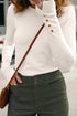 Mock Neck Ribbed Knit Button Cuff Top