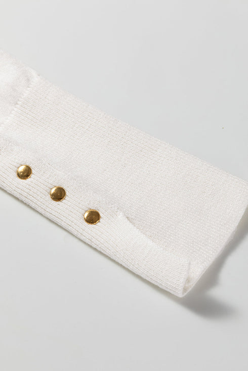 Mock Neck Ribbed Knit Button Cuff Top