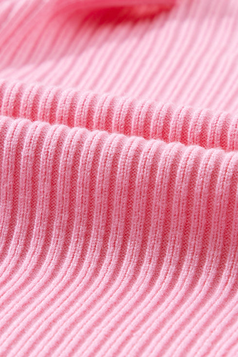 Mock Neck Ribbed Knit Cap Sleeve Sweater Top