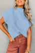 Mock Neck Ribbed Knit Cap Sleeve Sweater Top