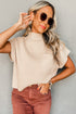 Mock Neck Ribbed Knit Cap Sleeve Sweater Top