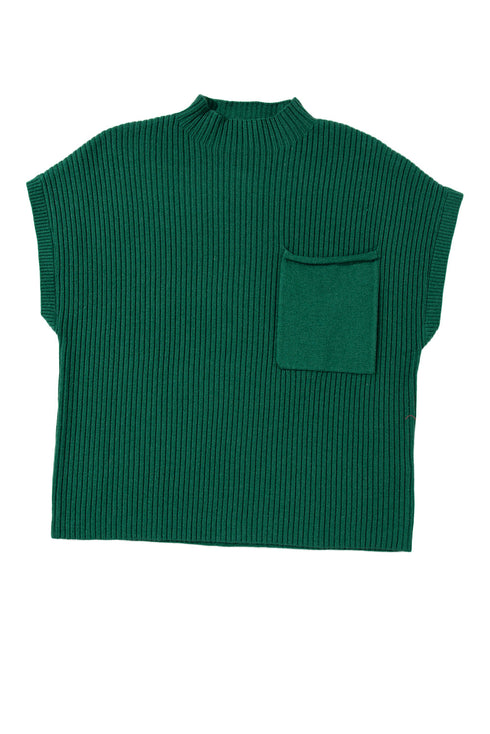 Mock Neck Ribbed Knit Cap Sleeve Sweater Top