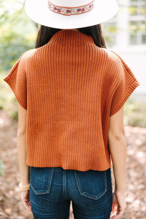 Mock Neck Ribbed Knit Cap Sleeve Sweater Top