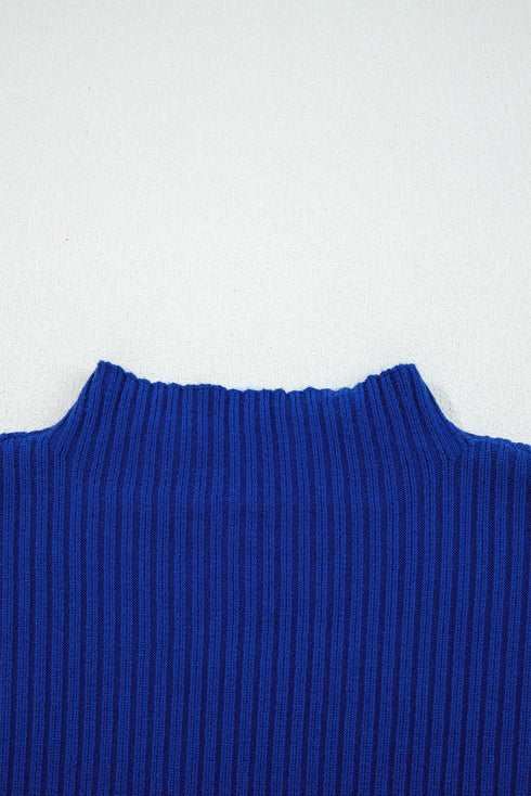 Mock Neck Ribbed Knit Cap Sleeve Sweater Top