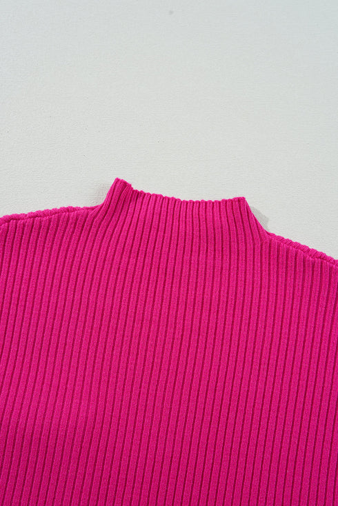 Mock Neck Ribbed Knit Cap Sleeve Sweater Top