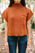Mock Neck Ribbed Knit Cap Sleeve Sweater Top