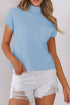 Mock Neck Ribbed Knit Cap Sleeve Sweater Top