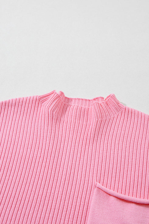 Mock Neck Ribbed Knit Cap Sleeve Sweater Top