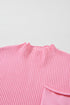 Mock Neck Ribbed Knit Cap Sleeve Sweater Top