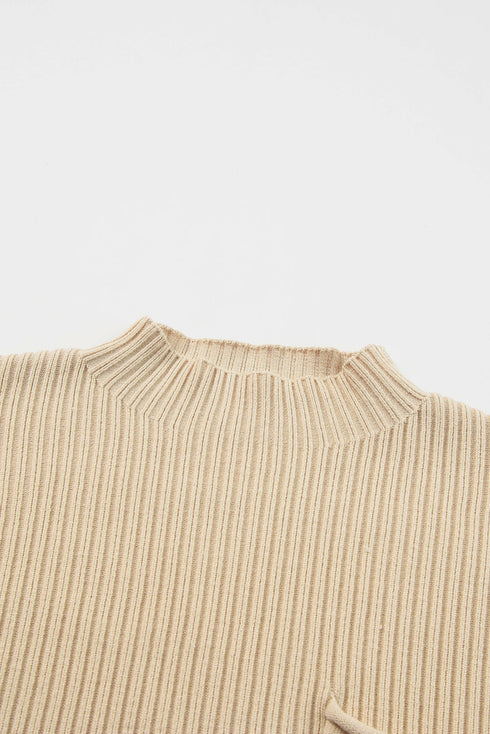 Mock Neck Ribbed Knit Cap Sleeve Sweater Top