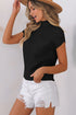 Mock Neck Ribbed Knit Cap Sleeve Sweater Top