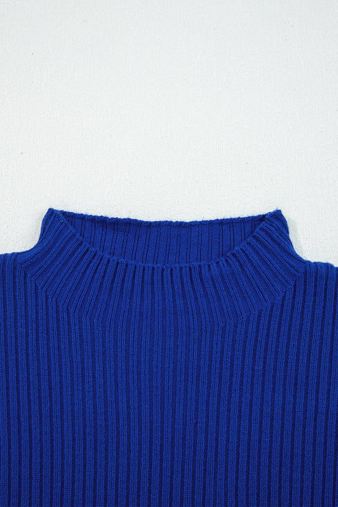 Mock Neck Ribbed Knit Cap Sleeve Sweater Top