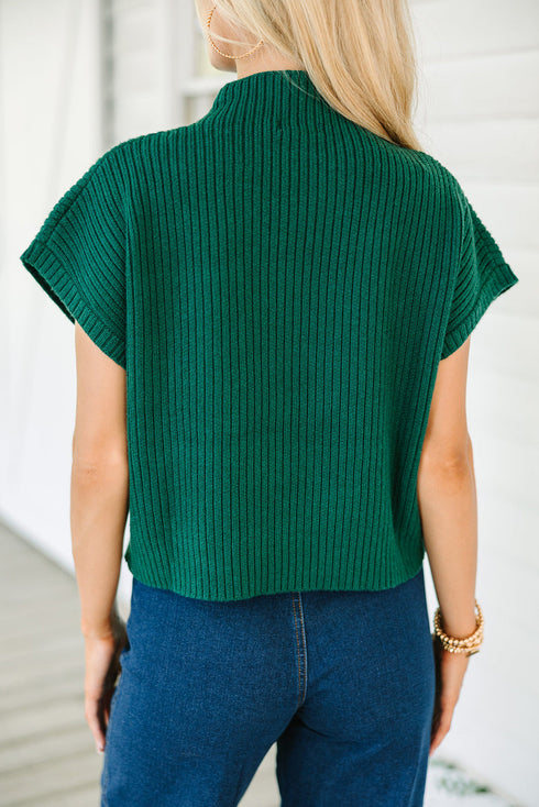 Mock Neck Ribbed Knit Cap Sleeve Sweater Top