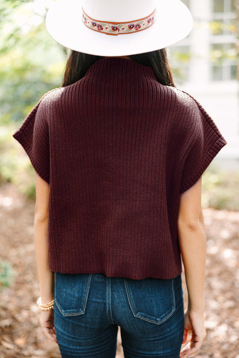 Mock Neck Ribbed Knit Cap Sleeve Sweater Top