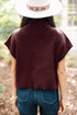 Mock Neck Ribbed Knit Cap Sleeve Sweater Top