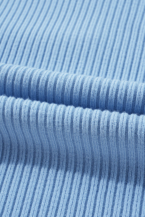 Mock Neck Ribbed Knit Cap Sleeve Sweater Top