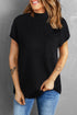 Mock Neck Ribbed Knit Cap Sleeve Sweater Top