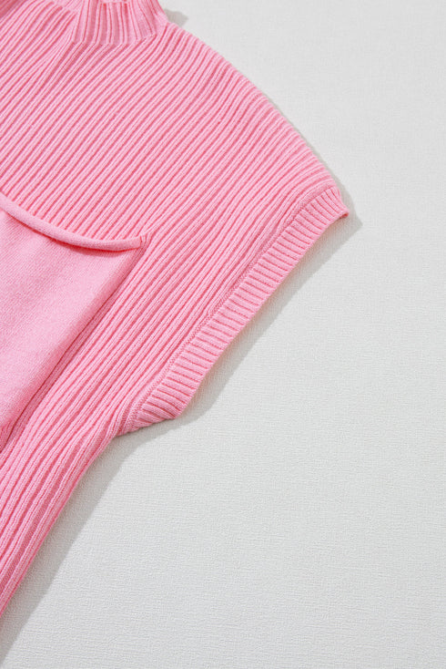 Mock Neck Ribbed Knit Cap Sleeve Sweater Top