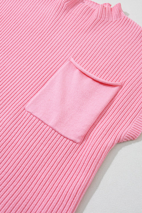 Mock Neck Ribbed Knit Cap Sleeve Sweater Top