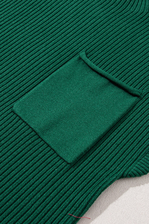 Mock Neck Ribbed Knit Cap Sleeve Sweater Top
