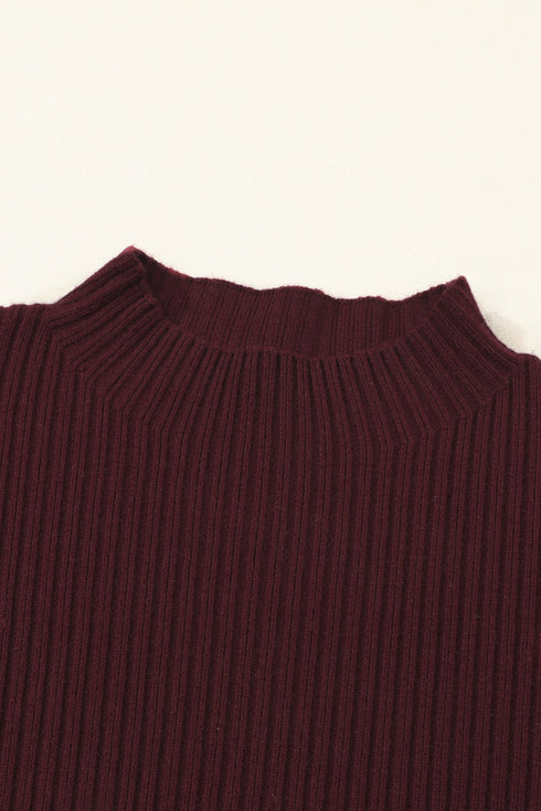 Mock Neck Ribbed Knit Cap Sleeve Sweater Top
