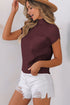 Mock Neck Ribbed Knit Cap Sleeve Sweater Top