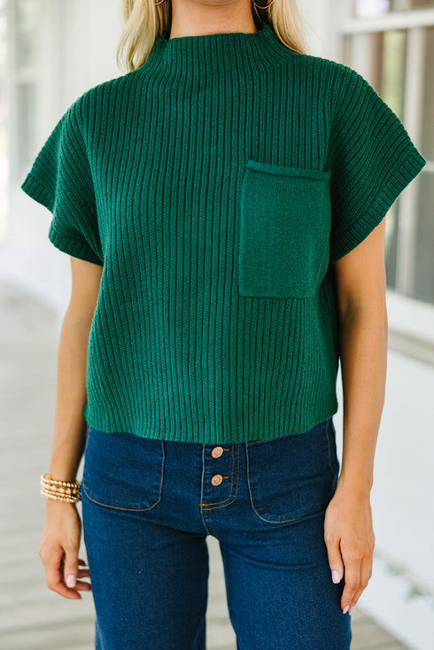 Mock Neck Ribbed Knit Cap Sleeve Sweater Top