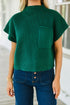 Mock Neck Ribbed Knit Cap Sleeve Sweater Top