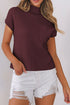 Mock Neck Ribbed Knit Cap Sleeve Sweater Top