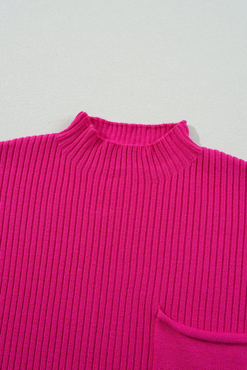 Mock Neck Ribbed Knit Cap Sleeve Sweater Top