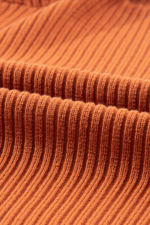 Mock Neck Ribbed Knit Cap Sleeve Sweater Top