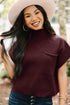 Mock Neck Ribbed Knit Cap Sleeve Sweater Top