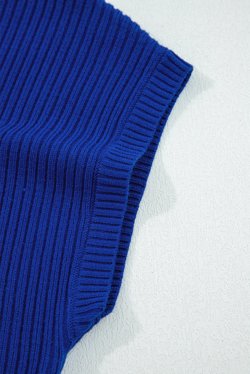 Mock Neck Ribbed Knit Cap Sleeve Sweater Top