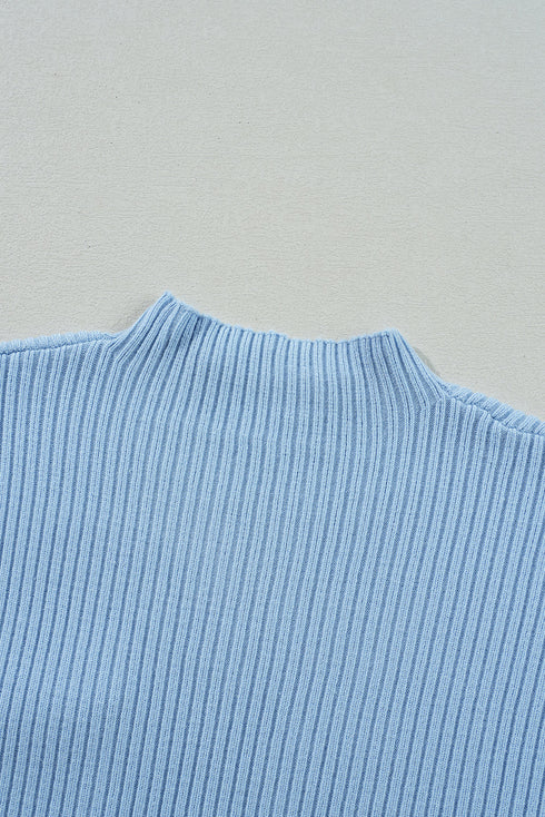 Mock Neck Ribbed Knit Cap Sleeve Sweater Top