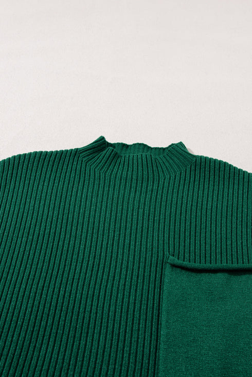 Mock Neck Ribbed Knit Cap Sleeve Sweater Top