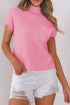Mock Neck Ribbed Knit Cap Sleeve Sweater Top