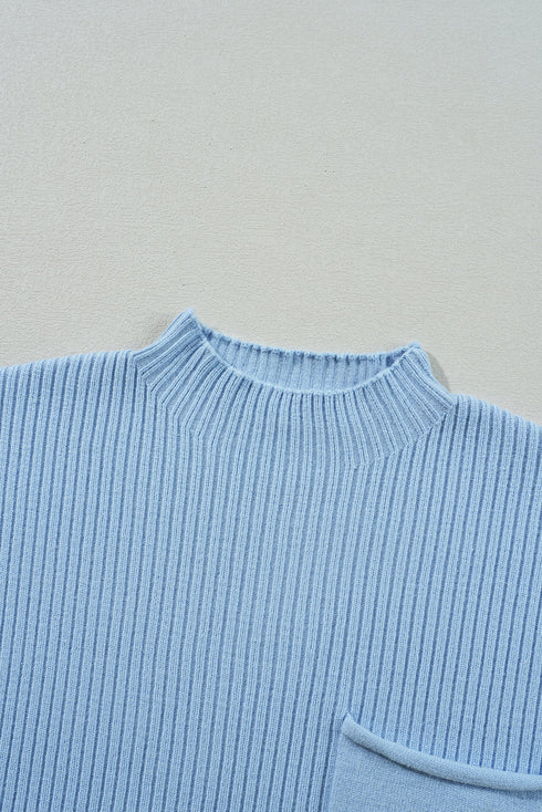 Mock Neck Ribbed Knit Cap Sleeve Sweater Top