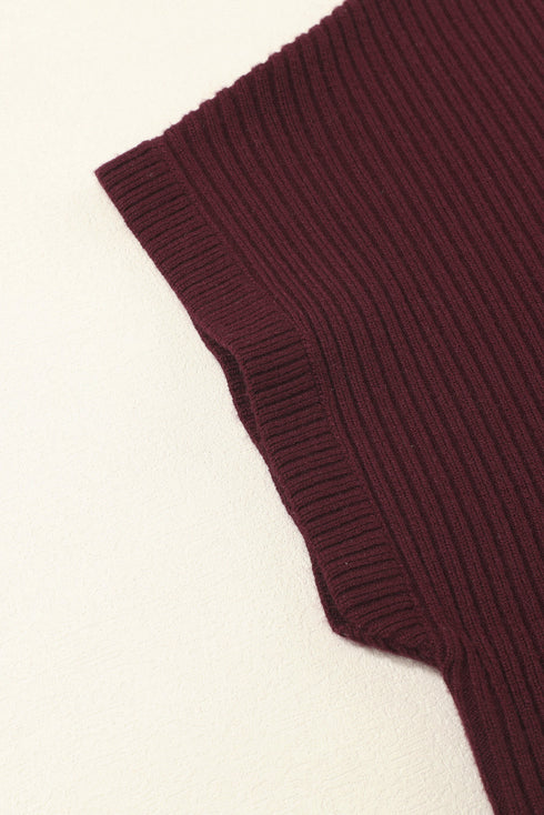 Mock Neck Ribbed Knit Cap Sleeve Sweater Top