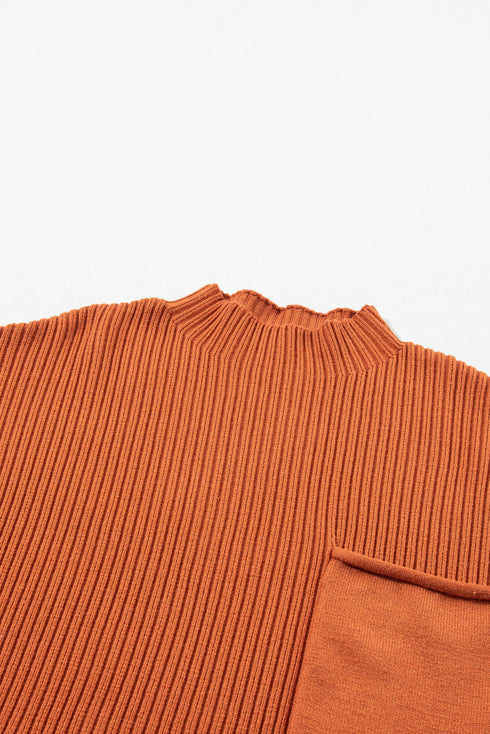 Mock Neck Ribbed Knit Cap Sleeve Sweater Top