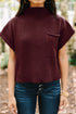 Mock Neck Ribbed Knit Cap Sleeve Sweater Top