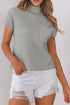Mock Neck Ribbed Knit Cap Sleeve Sweater Top